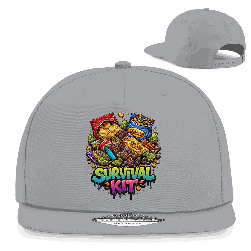 Division420 Snapback Rapper Cap Survival Kit aus Baumwoll-Twill mit flachem Schirm und Retro Snapbackverschluss