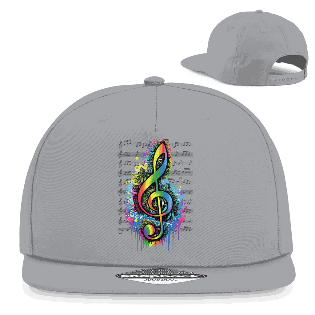 Division420 Snapback Rapper Cap mit Weed und Music Design aus Baumwoll-Twill, flachem Schirm und Retro-Snapbackverschluss, urbaner Streetwear-Style.
