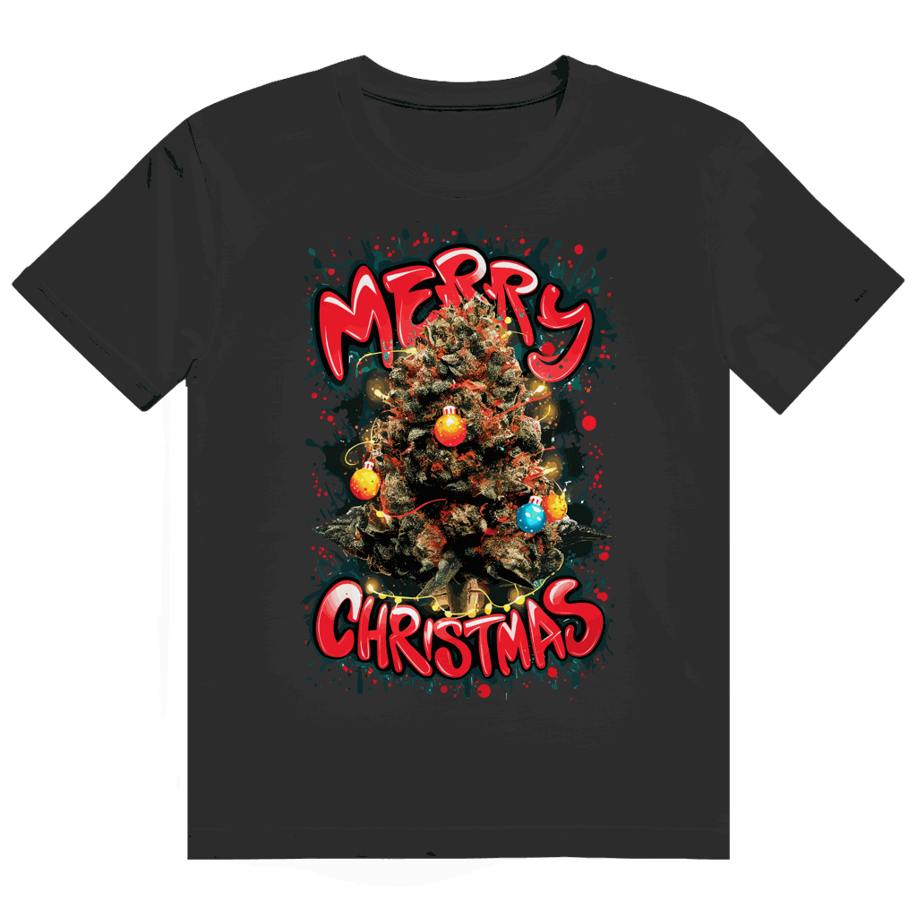 Heavy Cotton T-Shirt mit Weed Weihnachtsbaum-Motiv von Division420 aus 100% Baumwolle, bequem und nachhaltig