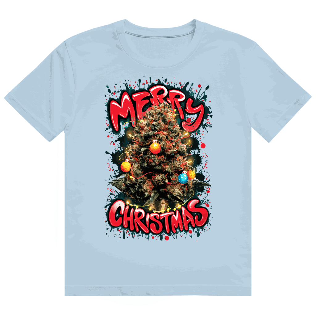 Division420 Heavy Cotton T-Shirt mit Weed Weihnachtsbaum-Motiv und nachhaltiger Bio-Baumwolle