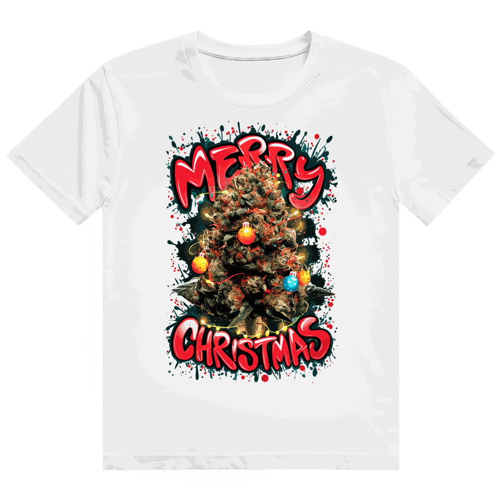 Heavy Cotton T-Shirt mit Weed Christmas Tree Motiv von Division420 in modernem Tubular Fit aus 100% Baumwolle
