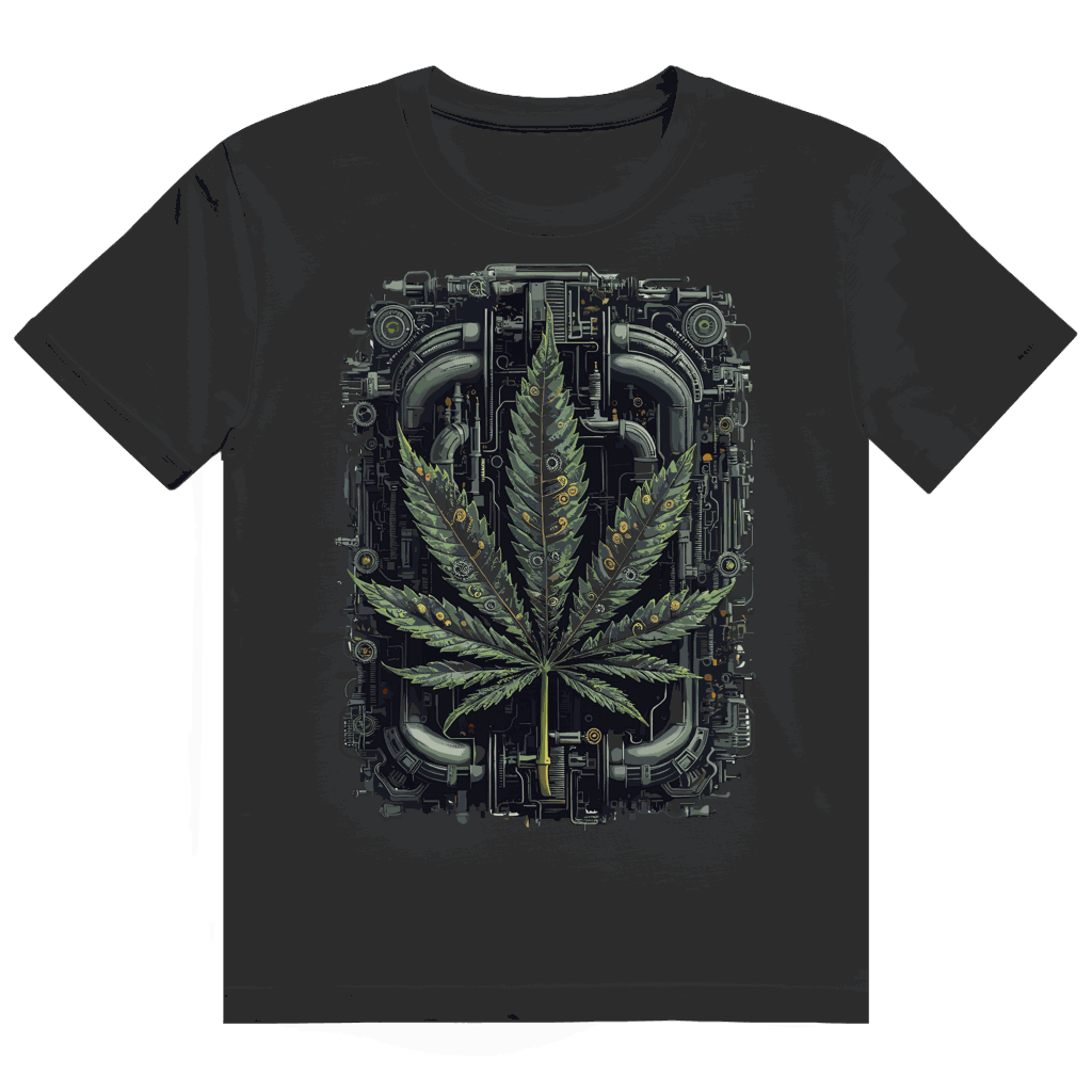Division420 Heavy Cotton T-Shirt mit Weed Leaf Cyber Art Design in hochwertiger Baumwolle, nachhaltig und bequem