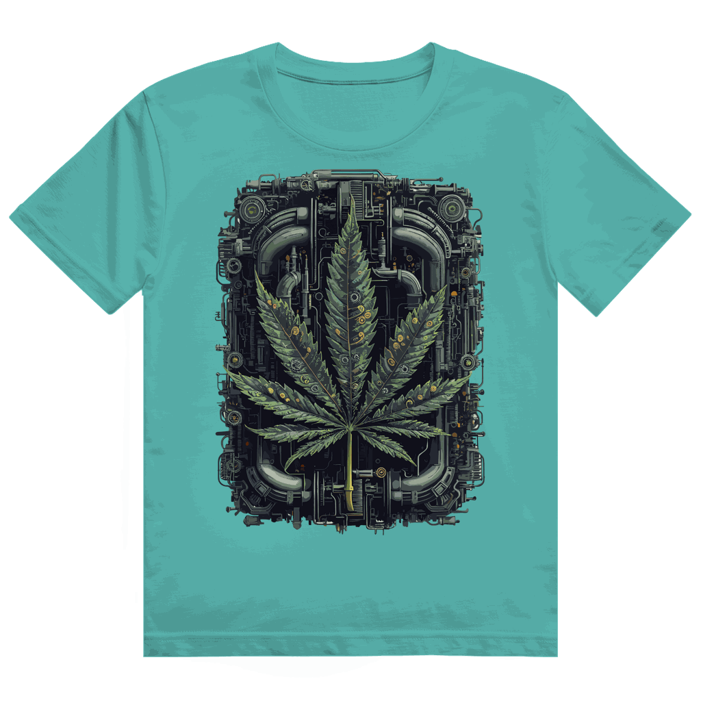 Heavy Cotton T-Shirt mit Weed Leaf Cyber Art von Division420 aus 100% Baumwolle in modernem Tubular Fit
