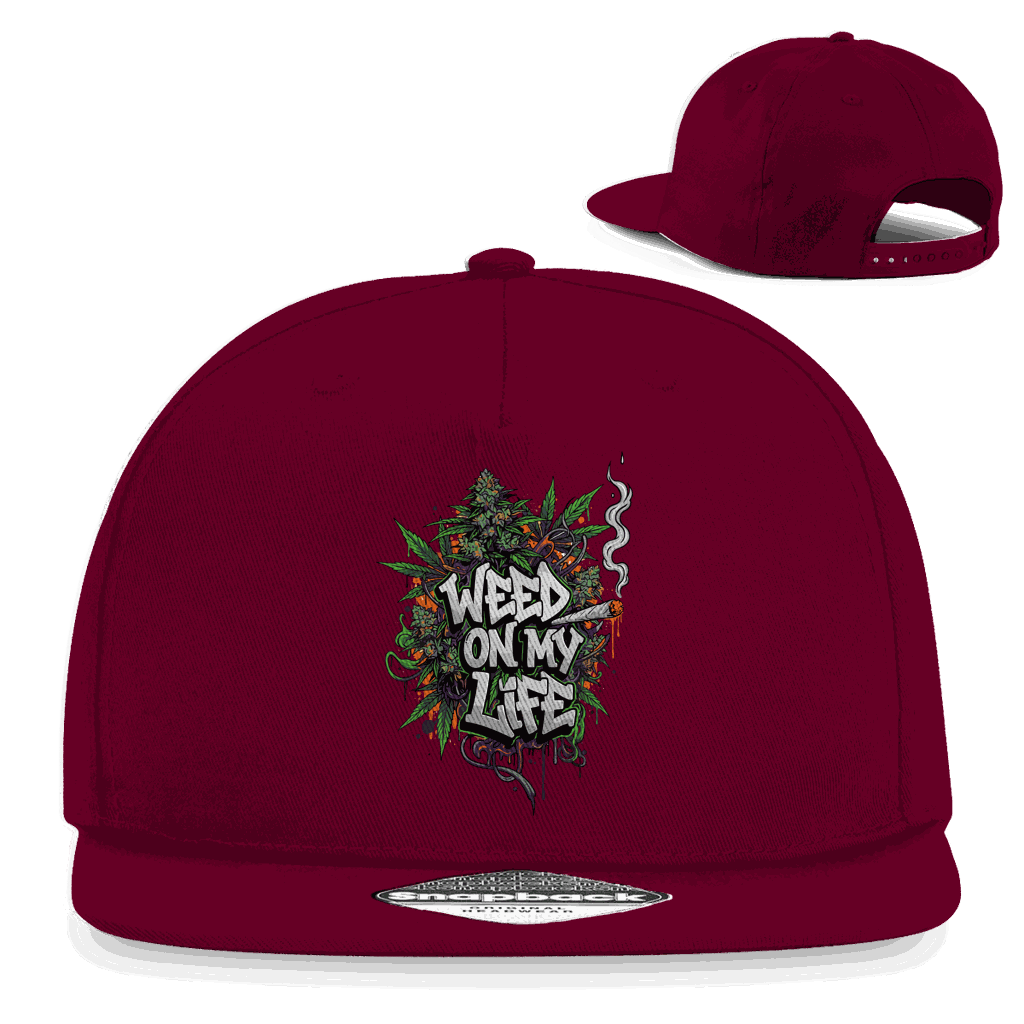 Schwarze Division420 Snapback Cap mit Weed on my Life Schriftzug und flachem Schirm