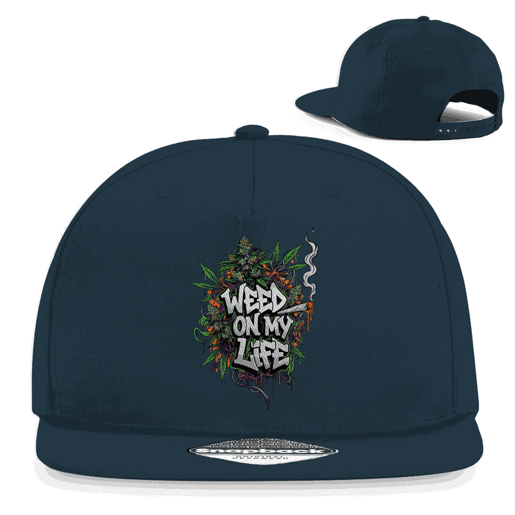 Division420 Snapback Cap "Weed on my Life" aus Baumwoll-Twill mit flachem Schirm und Retro-Snapback-Verschluss