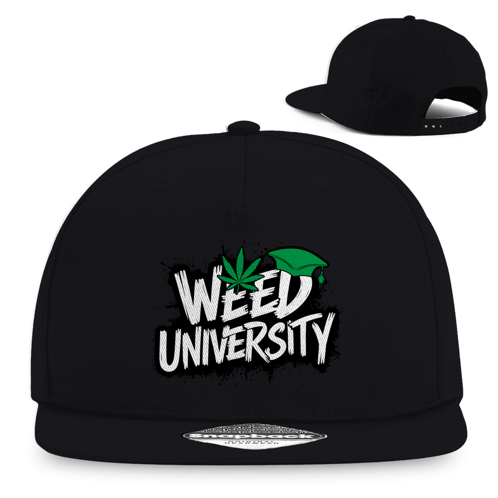 Division420 Snapback Rapper Cap Weed University aus Baumwoll-Twill mit flachem Schirm und Retro Snapbackverschluss
