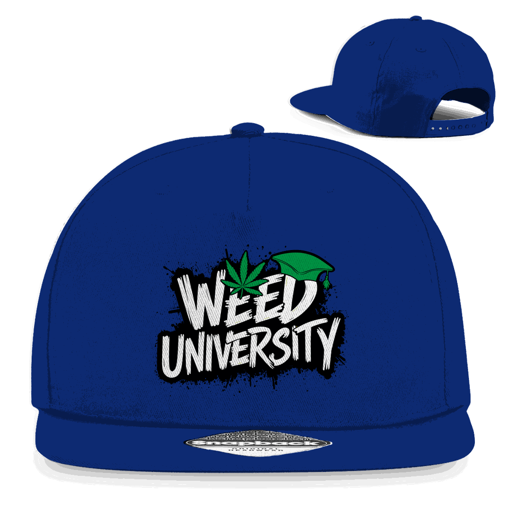 Division420 Snapback Rapper Cap in Weed University Design aus Baumwoll-Twill mit flachem Schirm und verstellbarem Verschluss