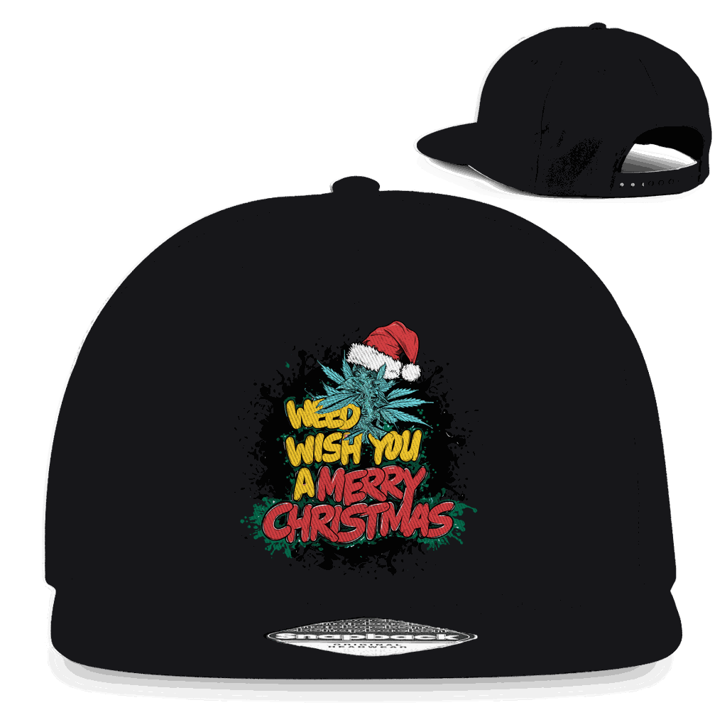 Schwarze Snapback Rapper Cap mit "Weed wish you"-Aufdruck und flachem Schirm von Division420