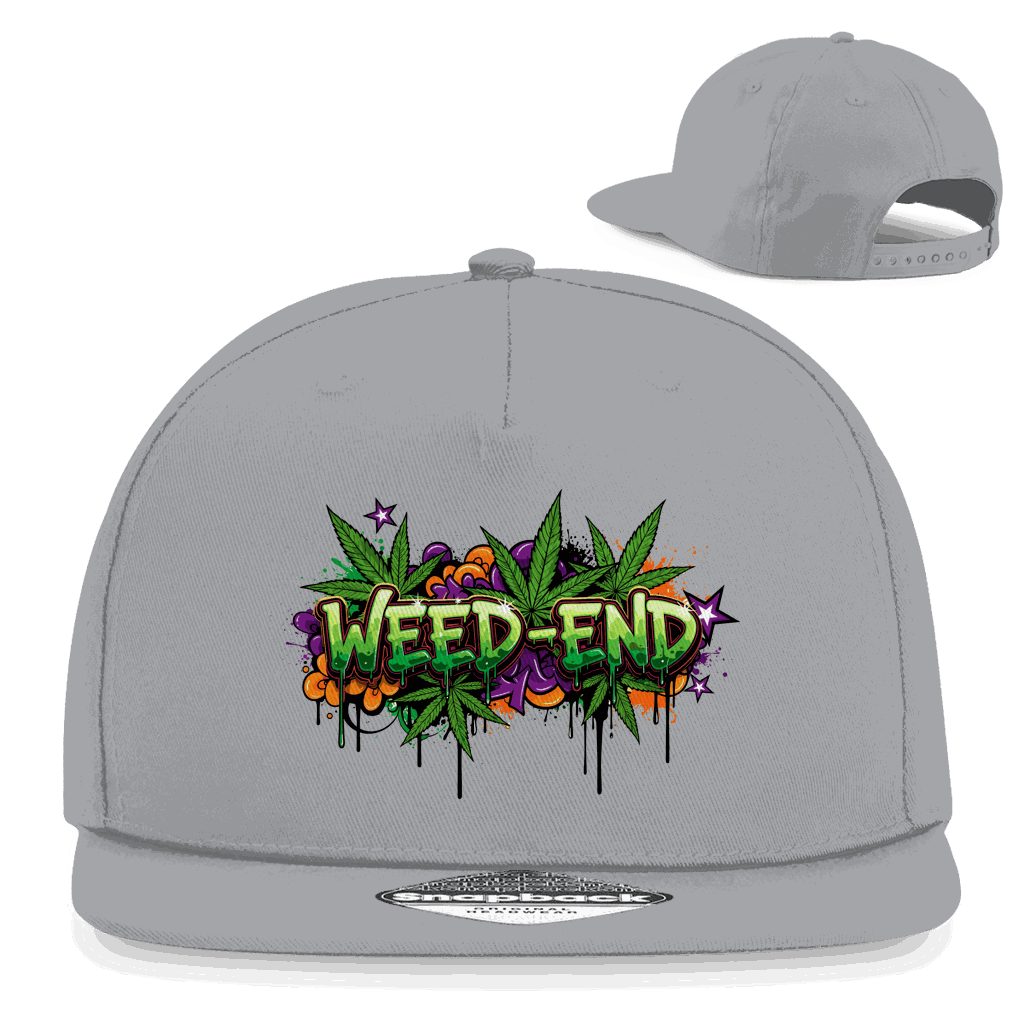 Snapback Rapper Cap Weed-End aus 100% Baumwoll-Twill mit Retro-Snapback-Verschluss und urbanem 5-Panel Design