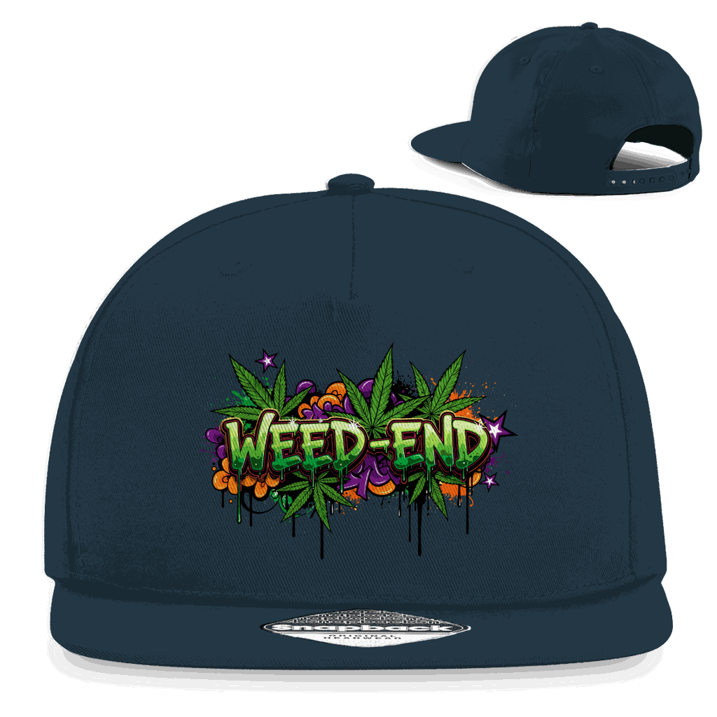 Division420 Snapback Rapper Cap Weed-End in urbanem 5-Panel Design aus Baumwoll-Twill mit flachem Schirm und Retro-Snapbackverschluss