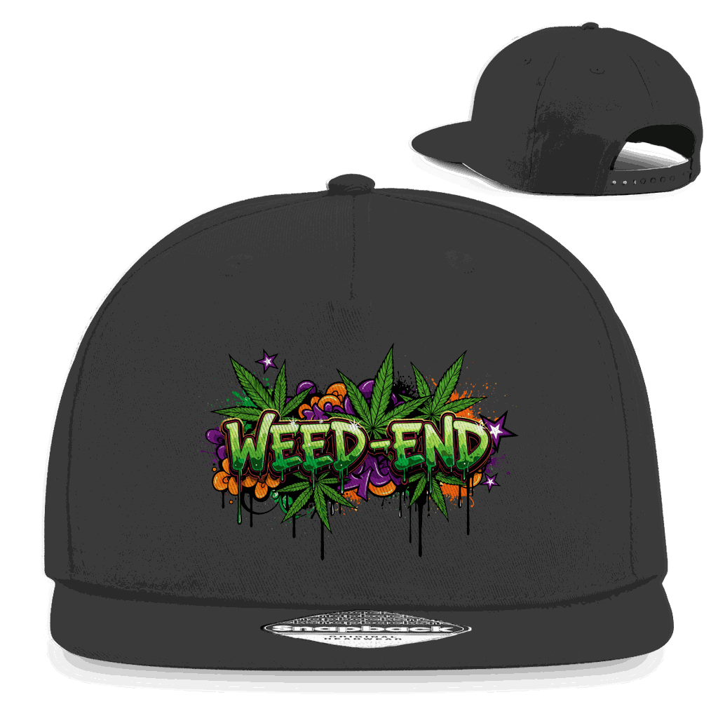 Division420 Snapback Rapper Cap Weed-End aus Baumwoll-Twill mit flachem Schirm und Retro-Snapbackverschluss
