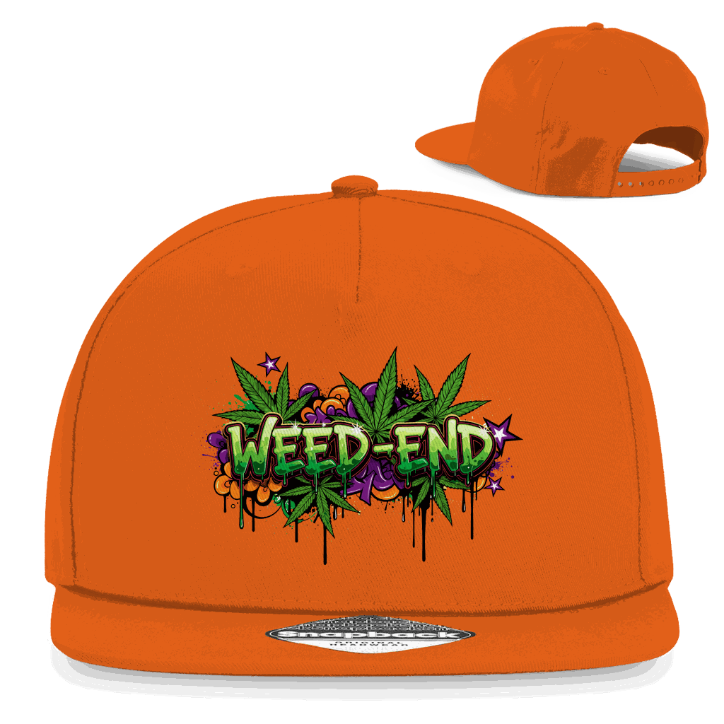 Division420 Snapback Rapper Cap Weed-End aus Baumwoll-Twill mit flachem Schirm und Retro Snapback-Verschluss