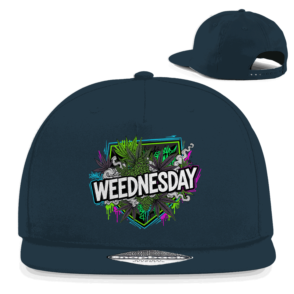Division420 Snapback Cap mit Weednesday Art Print, schwarzes 5-Panel Design und flachem Schirm