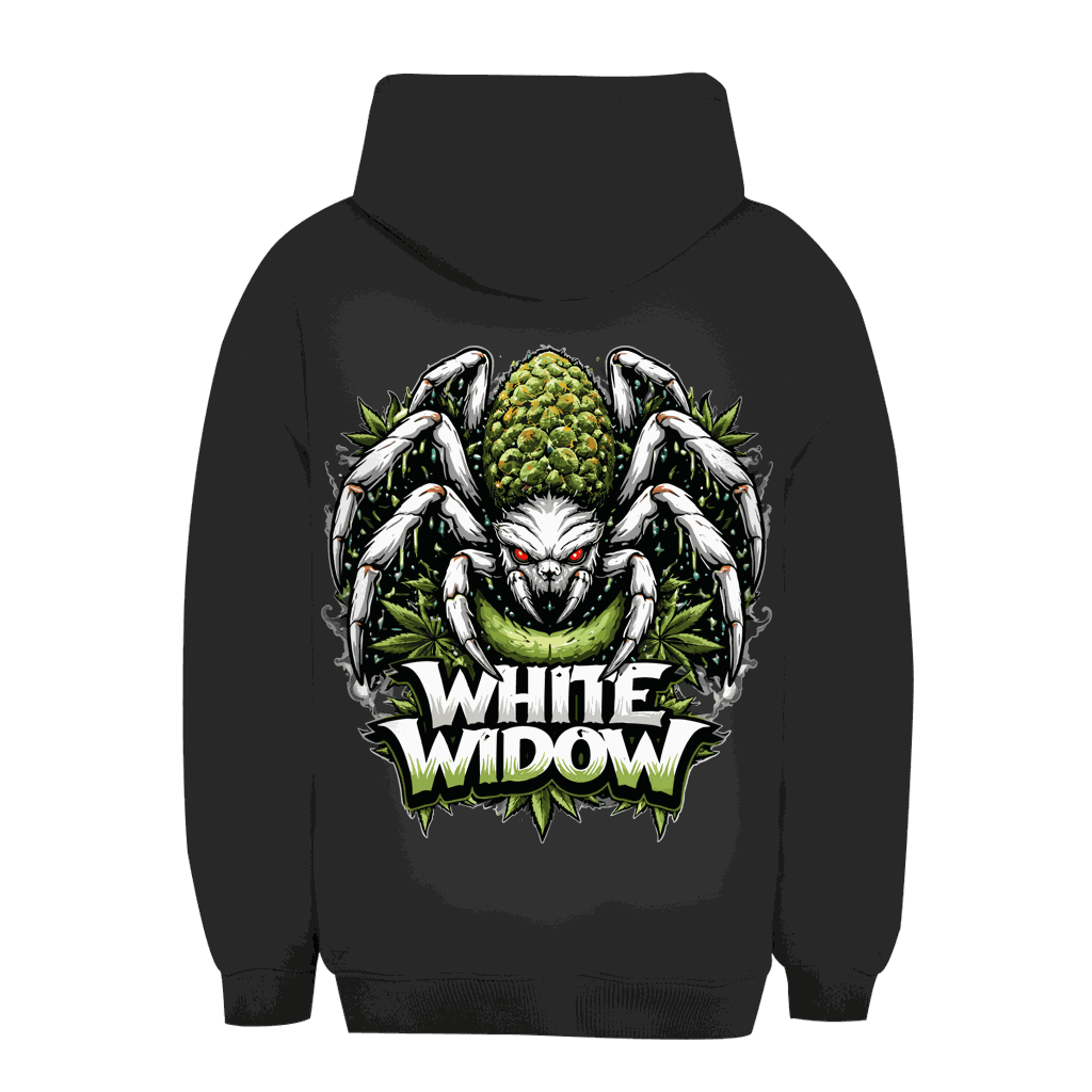 Unisex Oversize Hoodie White Widow von Division420 weiß mit Kängurutasche und Kapuze