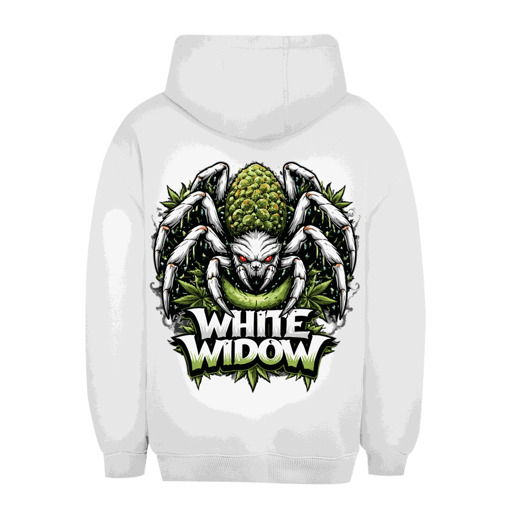 Unisex Oversize Hoodie White Widow von Division420 in Weiß mit Kapuze und Kängurutasche