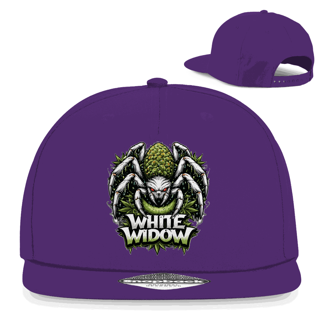 Weißes Snapback Cap White Widow aus Baumwoll-Twill mit flachem Schirm und Retro-Snapbackverschluss