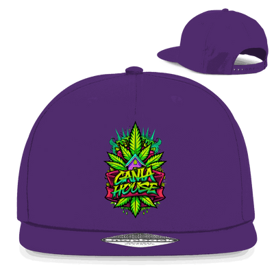 Snapback Rapper Cap Ganja House Division420 black 5-panel cotton twill with flat brim and snapback closure