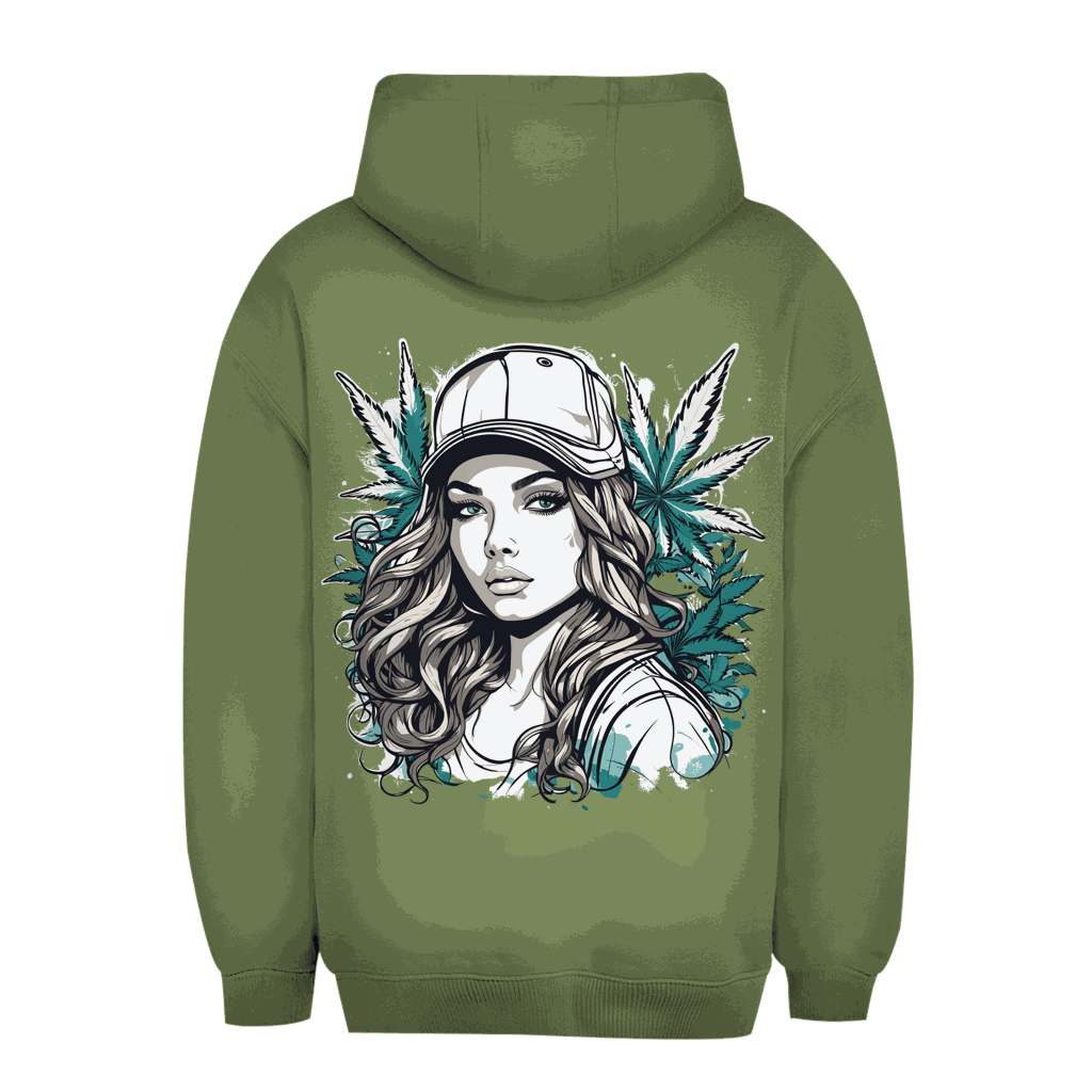Division420 Unisex Oversize Hoodie Sweet Ganja Girl size chart with measurements and sizing details
