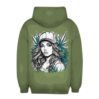 Division420 Unisex Oversize Hoodie Sweet Ganja Girl size chart with measurements and sizing details