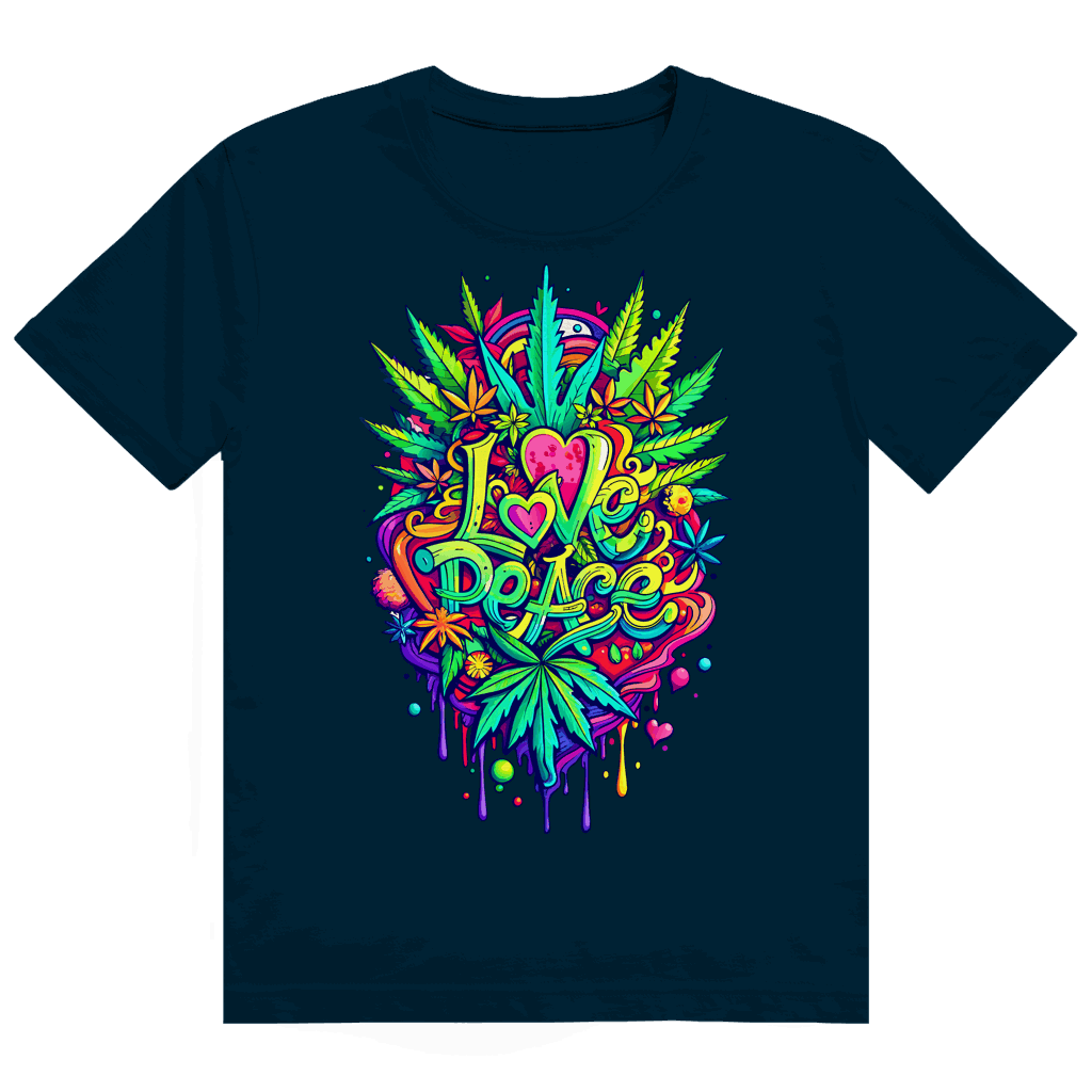 Heavy Cotton T-Shirt Love Peace by Division420 with size chart and sustainable cotton design