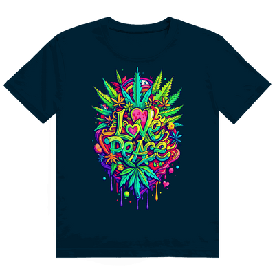 Heavy Cotton T-Shirt Love Peace by Division420 with size chart and sustainable cotton design