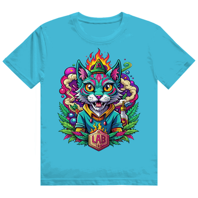 Division420 Heavy Cotton T-Shirt Lab Cat in white with ribbed collar and relaxed fit, soft 100% cotton fabric