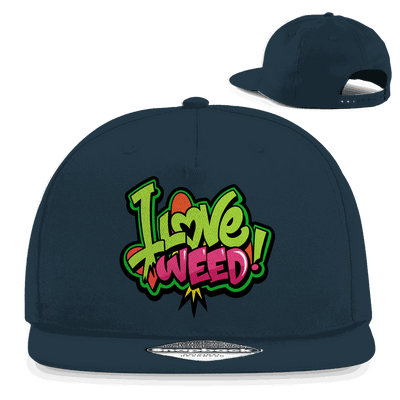 Division420 Snapback Rapper Cap I Love Weed 5-panel cotton twill with flat visor and snapback closure