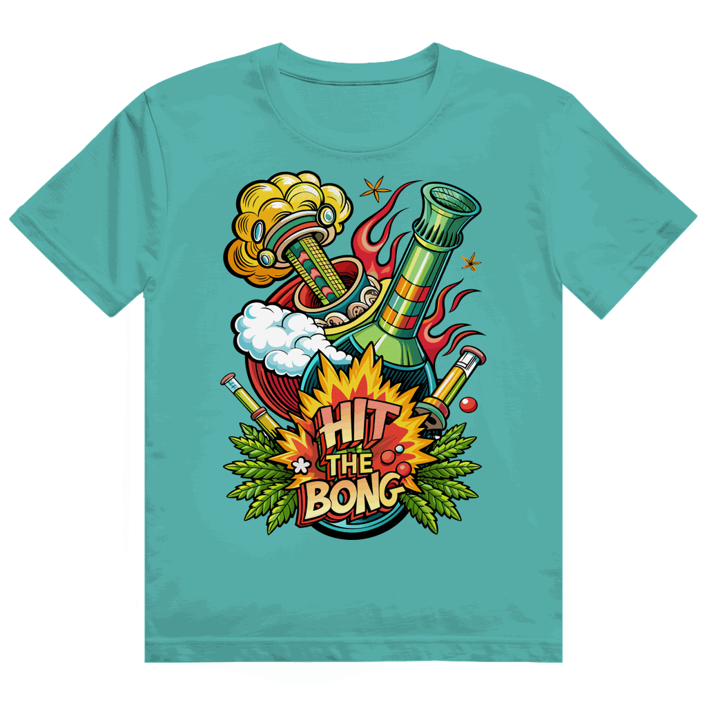 Division420 Heavy Cotton T-Shirt Hit The Bong in white with size chart and streetwear style