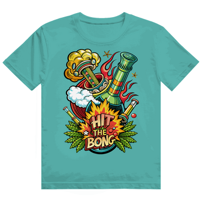 Division420 Heavy Cotton T-Shirt Hit The Bong in white with size chart and streetwear style