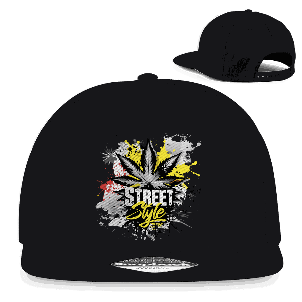 Division420 Snapback Cap in black cotton twill with flat brim and snapback closure, street style accessory