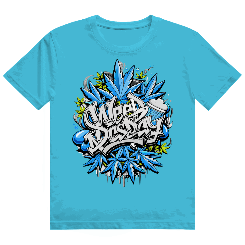 Size chart for Division420 Heavy Cotton T-Shirt Only Weednesday with measurements and fit details