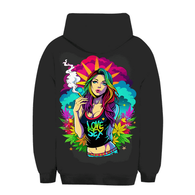 Unisex oversize hoodie size chart with measurements for perfect fit