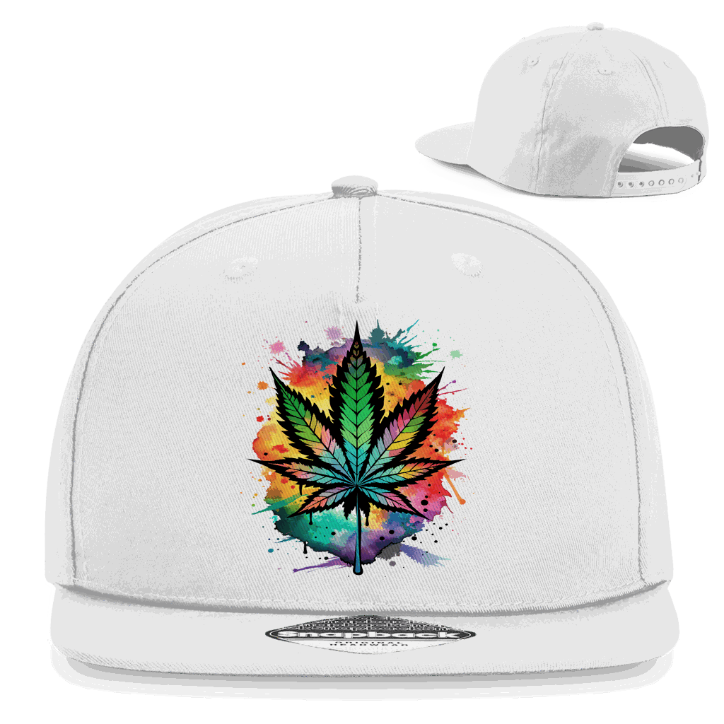 Bunte Snapback Rapper Cap mit Blattmotiv von Division420 aus Baumwoll-Twill, 5-Panel Design und Snapback-Verschluss