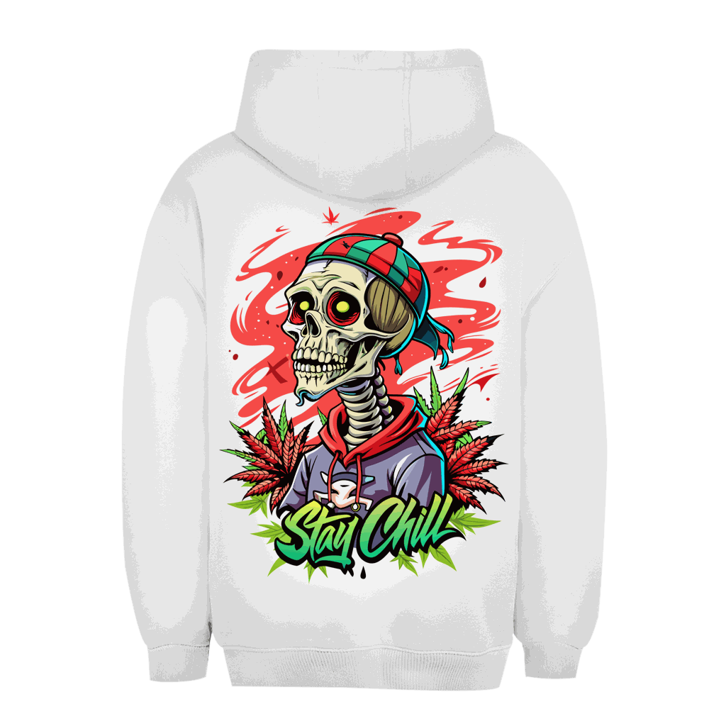 Unisex oversize hoodie size chart with measurements for Division420 Stay Chill collection