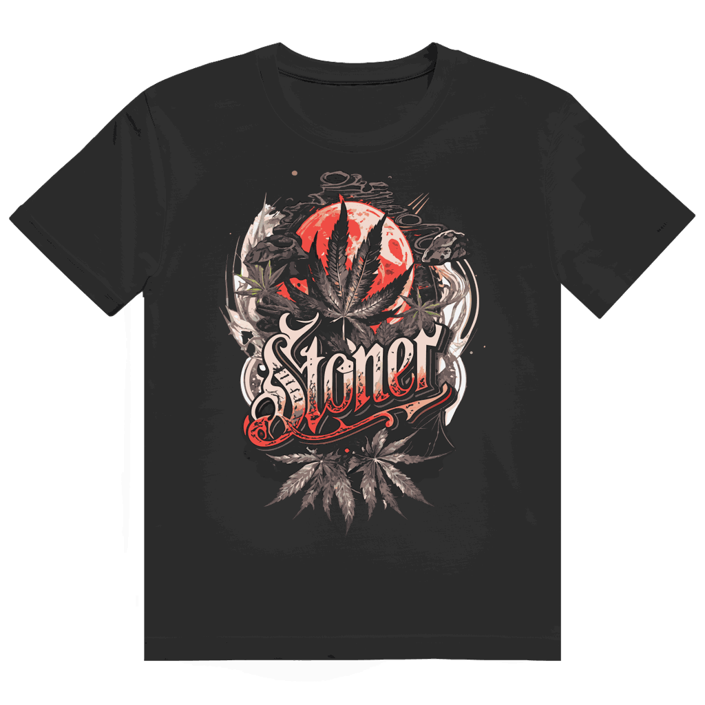 Division420 Heavy Cotton T-Shirt Full Moon Stoner front view with streetstyle design and ribbed collar