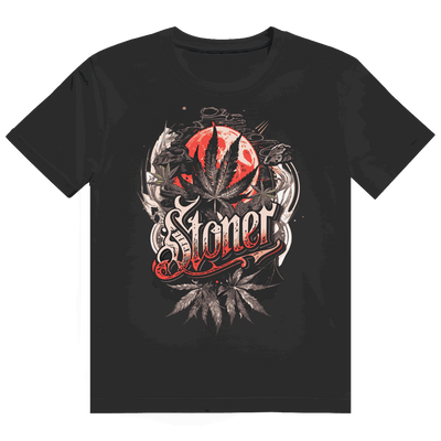 Division420 Heavy Cotton T-Shirt Full Moon Stoner front view with streetstyle design and ribbed collar