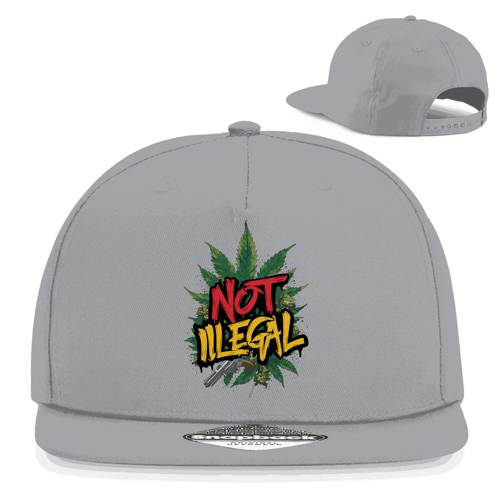 Division420 Snapback Cap Not Illegal in black cotton twill with flat visor and snapback closure