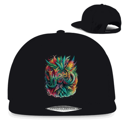Division420 Snapback Cap with weed art print, 100% cotton twill, 5-panel design, flat brim, and snapback closure