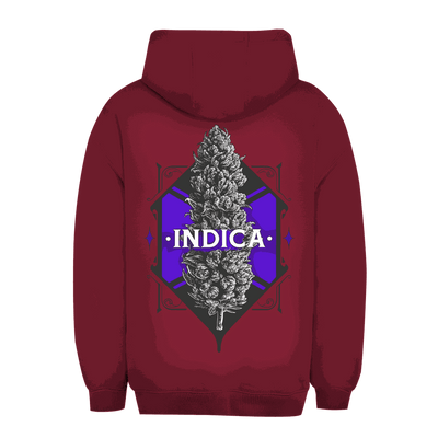Unisex oversize hoodie with Indica art print by Division420, soft cotton blend, relaxed fit, adjustable hood, kangaroo pocket, sustainable fabric