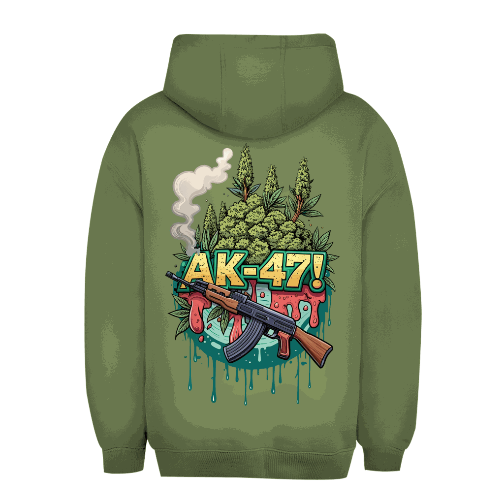 Division420 unisex oversize hoodie in black with AK-47 print, relaxed fit and kangaroo pocket
