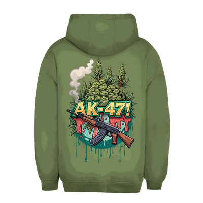 Division420 unisex oversize hoodie in black with AK-47 print, relaxed fit and kangaroo pocket