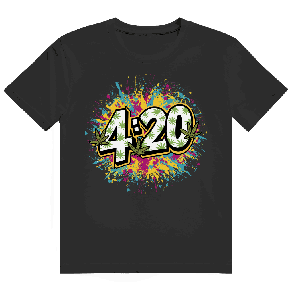 Division420 Heavy Cotton T-Shirt with 420 Art Print and size chart showing fit details