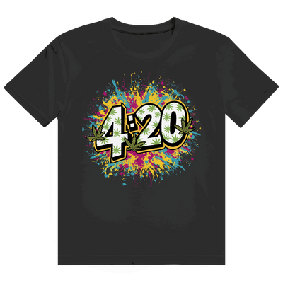 Division420 Heavy Cotton T-Shirt with 420 Art Print and size chart showing fit details