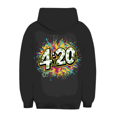 Unisex oversize hoodie with 420 art print by Division420 showing size chart
