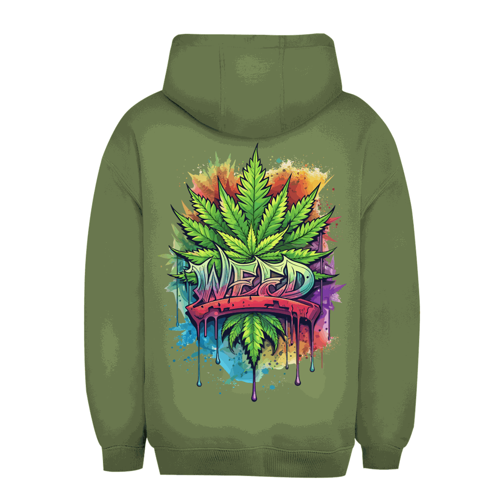 Unisex oversize hoodie with weed art design by Division420, made from soft cotton-polyester blend, featuring adjustable hood and kangaroo pocket for urban streetwear style