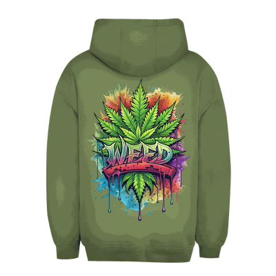 Unisex oversize hoodie with weed art design by Division420, made from soft cotton-polyester blend, featuring adjustable hood and kangaroo pocket for urban streetwear style
