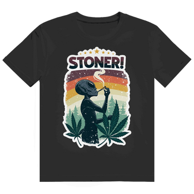 Heavy Cotton T-Shirt Alien Stoner design by Division420 front view