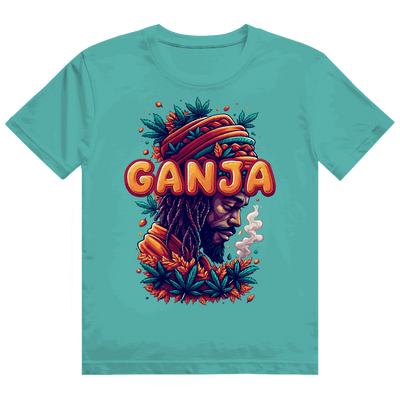 Division420 Heavy Cotton T-Shirt Ganja in white with size chart and street style design