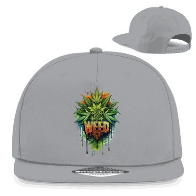 Division420 Snapback Rapper Cap with weed print, 5-panel cotton twill, flat brim, and snapback closure