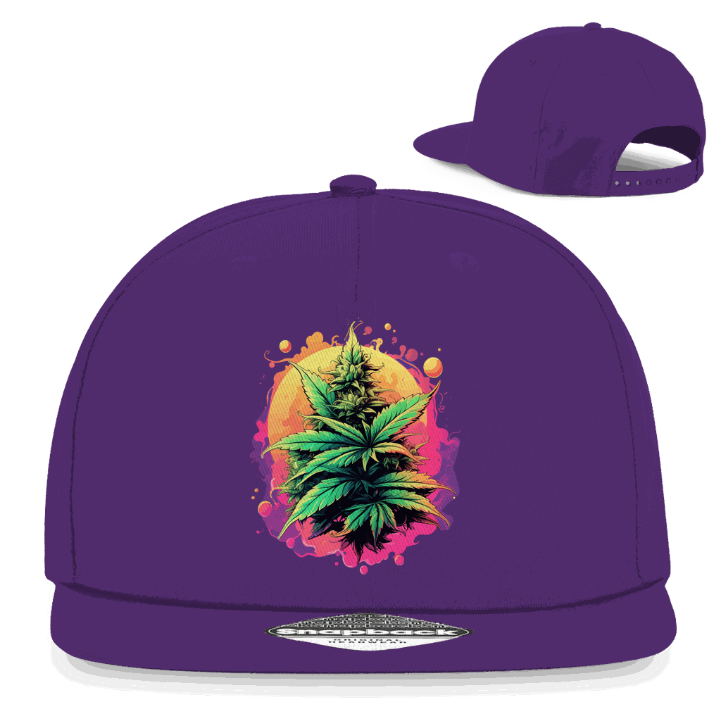 Division420 Snapback Rapper Cap with strain print art, 5-panel cotton twill, flat brim, and snapback closure for urban streetwear style